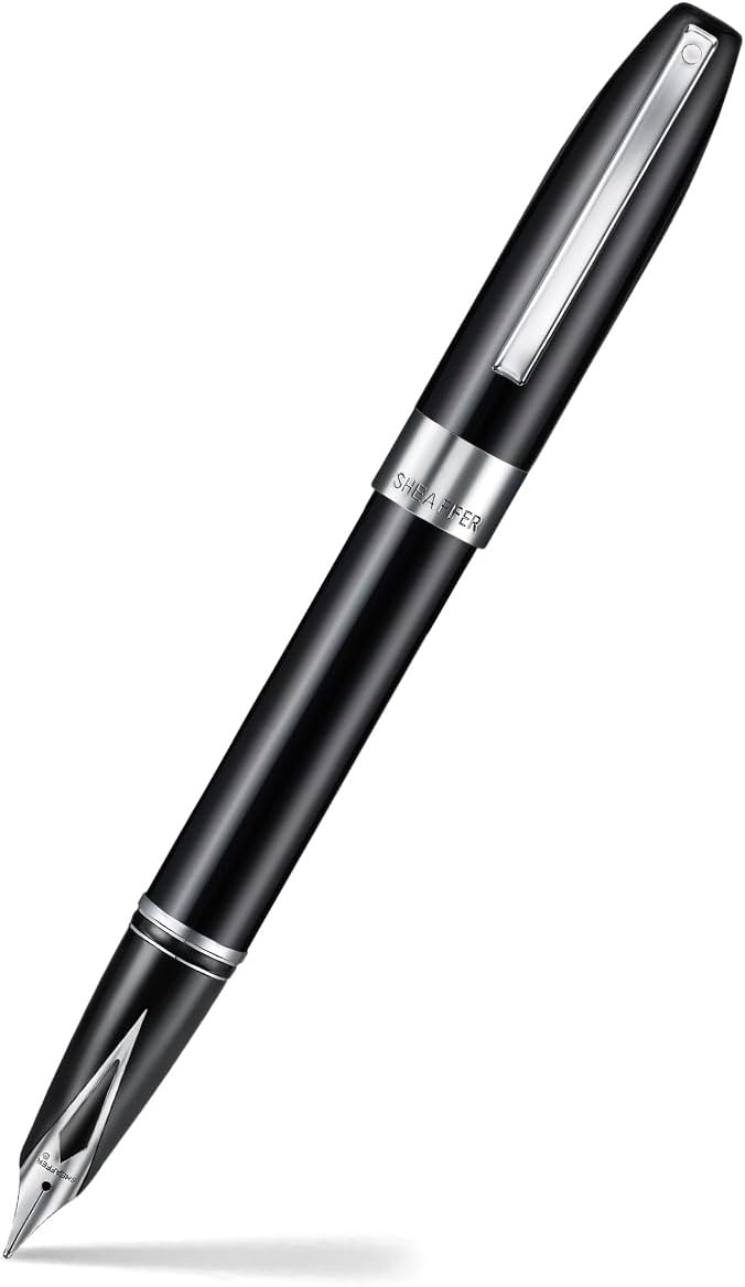 Sheaffer Legacy 9064 Fountain Pen, Medium 14KT PVD Gold Inlaid Nib, Black Lacquer Finish with Chrome-Plated Trim, Includes Leather Pouch & Premium Gift Box