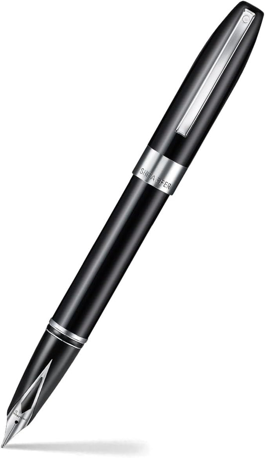 Sheaffer Legacy 9064 Fountain Pen, Medium 14KT PVD Gold Inlaid Nib, Black Lacquer Finish with Chrome-Plated Trim, Includes Leather Pouch & Premium Gift Box