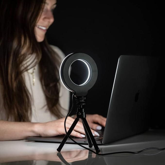 LuMee Studio - Ring Light with Tripod Stand - 4 Inch - Tripod and Laptop Clip Included - Black