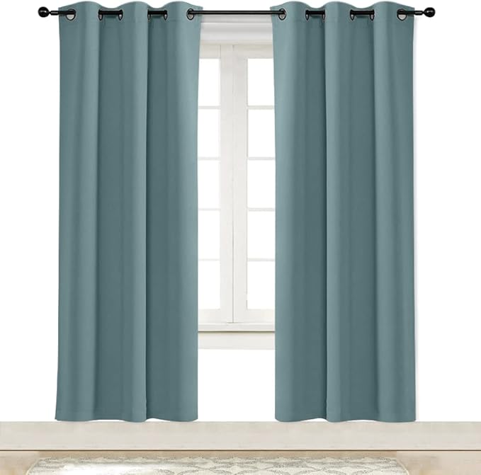 NICETOWN Greyish Blue Blackout Window Curtain for Kitchen Noise Reducing Solid Grommet Window Treatment Drapery/Drape for Thanksgiving & Christmas Decor (1 Panel, 42 by 72 inches)
