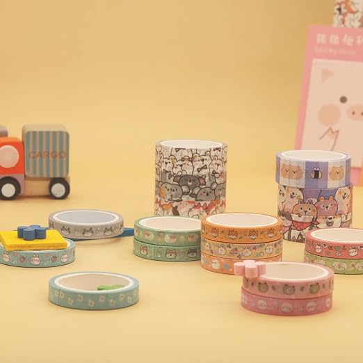 Cute Pets Washi Tape Set 18 Rolls Skinny Gold Embellishment Decorative Masking Tapes for Arts, DIY Crafts, Journals, Planners, Scrapbook, Wrapping (Puppies) (Puppies)