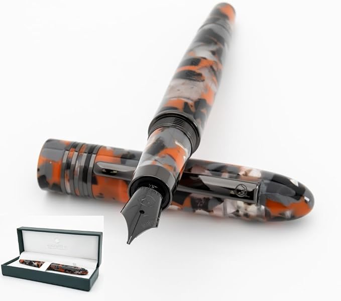 Monteverde USA Orange Mountain Fountain Pen, Stub JoWo Nib, Orange Acrylic Resin, Polished Chrome Trim, Luxury Gift Box Included