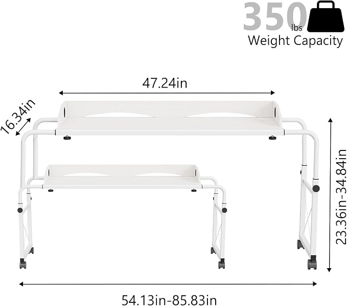 BYMECOST Laptop Desk for Bed, Adjustable Height & Length Laptop Bed Table | Overbed Table with Wheels for Queen Size Beds,Rolling Standing Desk,Over Bed Desk for Working Reading Eating