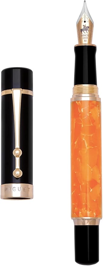 Piguet Genève – Luxury Fountain or Rollerball Pen Business Gift Set with Genuine Leather Card Holder, Premium Office Executive Gift (Fountain Pen, L’orange Set)