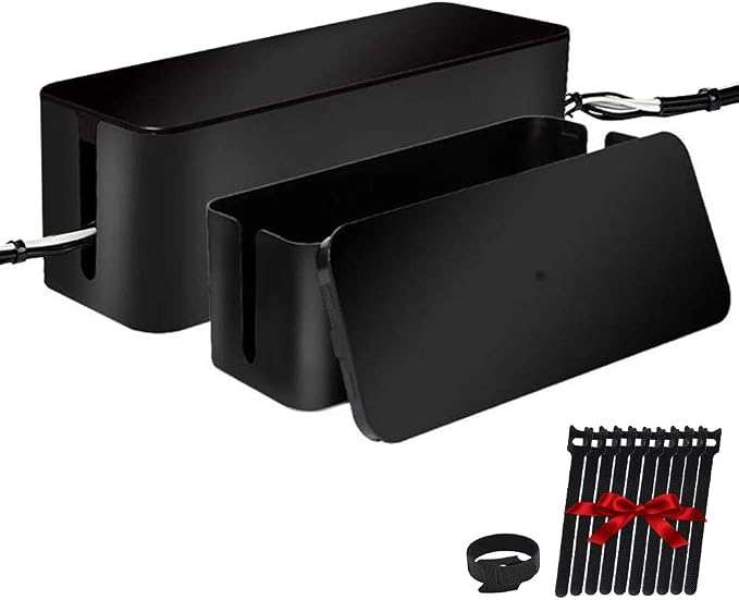 ShellKingdom Cable Management Box, 2 Set Cable Organizer for Cable and Cord Management, Storage and Holder to Cover and Hide & Power Strips & Cords (Black)
