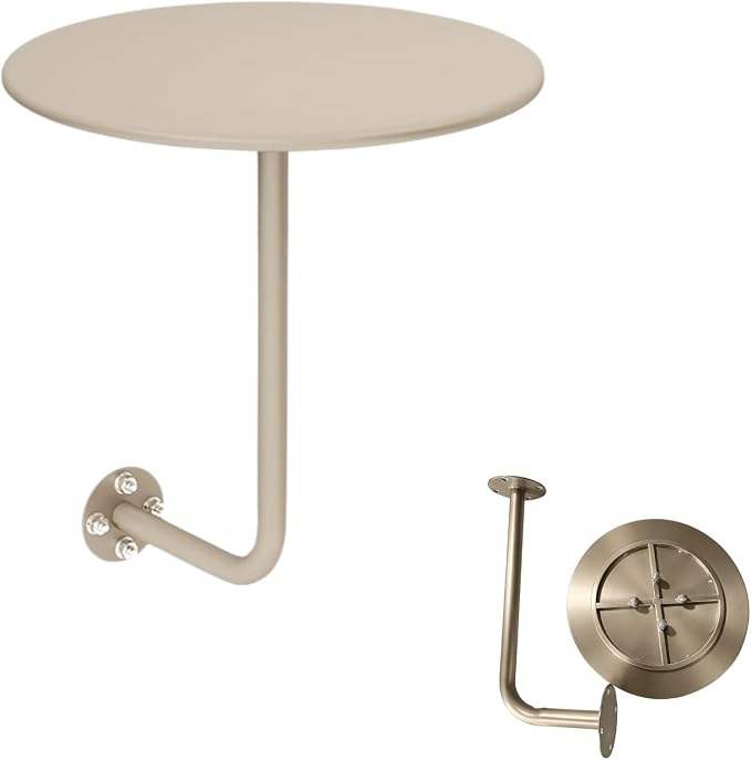 Round Coffee Table for Indoor/Outdoor, Wall Mounted Counter Height Bistro Pub Table, Modern Wall Dining Desk L-Type BistroTray with Metal Leg(Champagne,50cm/16.7inch)