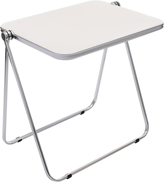 Acrylic Folding TV Tray Table, Small Portable Square Laptop Desk, End Side Table Modern Square Table for Home Office, No Assembly Space-Saving Side Table with Metal Frame (White)