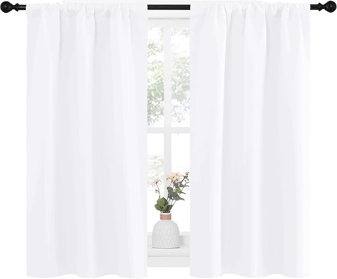NICETOWN RV Curtains for Camper Windows, White Kitchen Window Drapes, Home Decoration Light Filtering for Small Window (34 Inches Wide by 40 Inches Long, 1 Pair)
