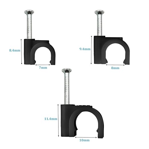 HS Cable Clips 10mm with Steel Nail 200 Pieces Black,Ethernet Management U Shaped Wire Cord Staples Hooks for Outdoor Wall,Coax Cat8 RG8 Cable Extension Fasteners