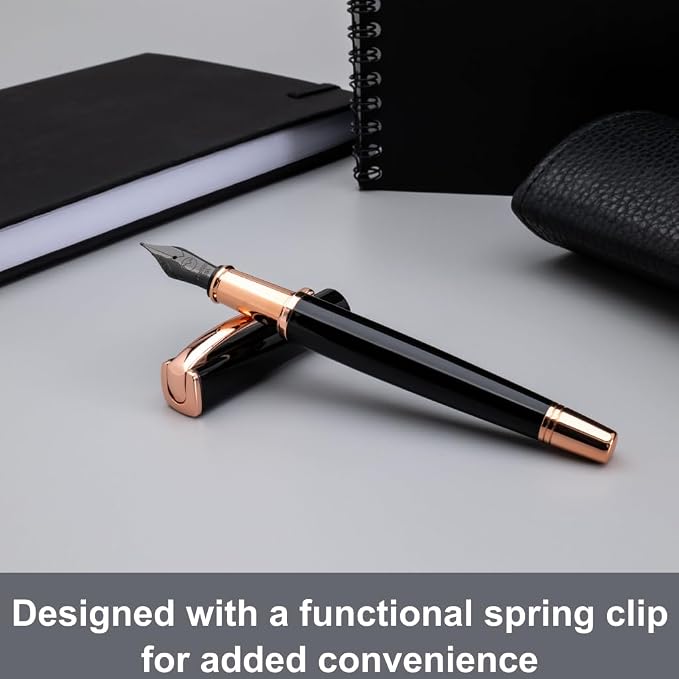 Monteverde USA Impressa Fountain Pen Black with 18 Karat Rose Gold Trim - Extra Fine Point - JoWo German Nib