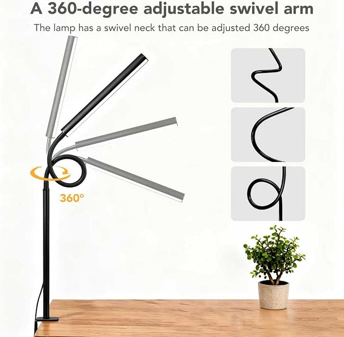 LED Desk Lamp with Clamp, 5 Color Modes & 10 Brightness Levels, Eye-Caring Desk Light, Flexible Gooseneck, Memory Function, Adapter Included for Home Office, Reading & Study