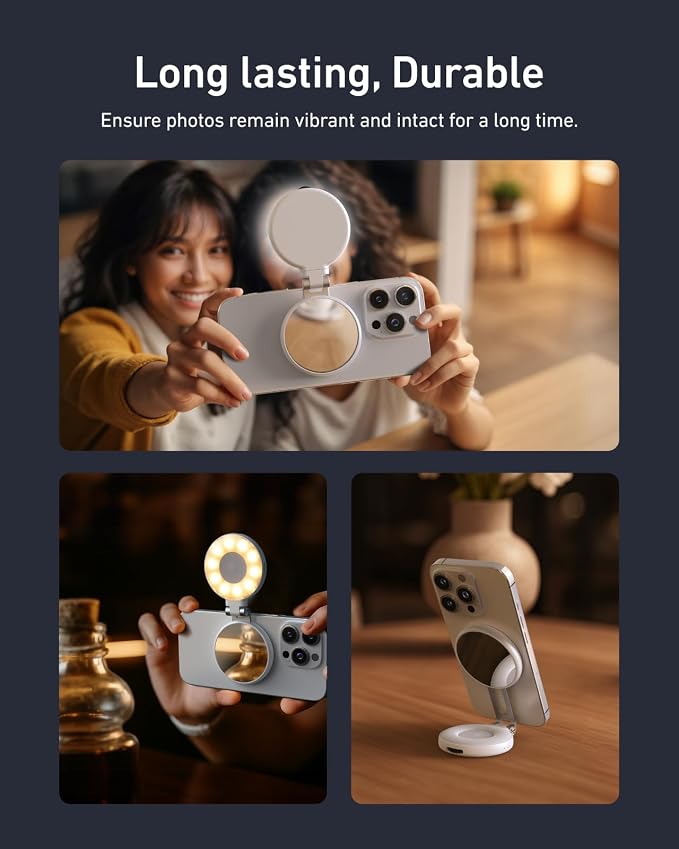 TELESIN C03 Magnetic Phone Selfie Light Compatible with iPhone Magsafe, CRI97 360° LED Selfie Ring Fill Light with Mirror for Selfies/Photography/TikTok/Zoom Calls/Video Conference (White)