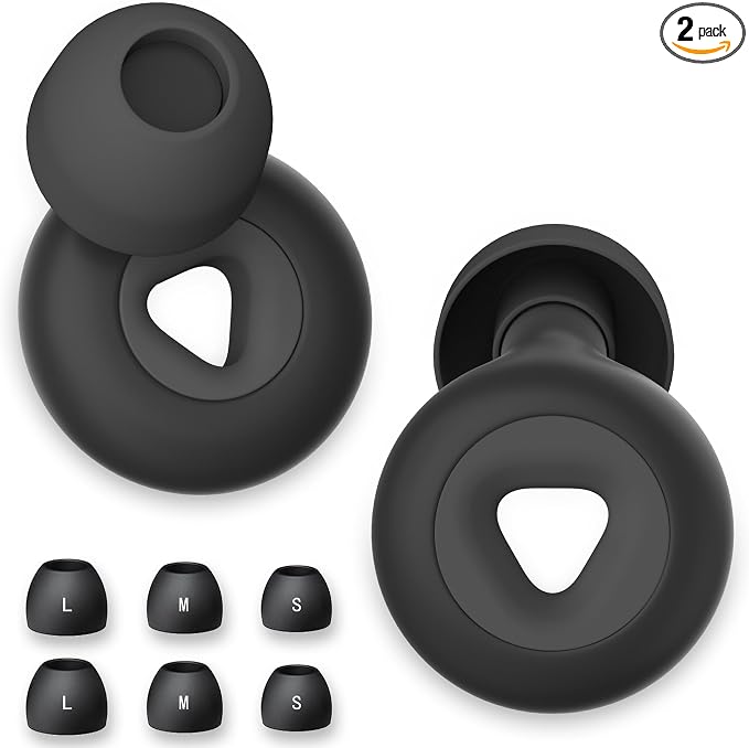 Ear Plugs for Sleeping Noise Cancelling, Reusable Hearing Protection in Flexible Silicone, Noise Cancelling Earplugs for Sleep - 6 Ear Tips in S/M/L, 25dB Noise Cancelling Black
