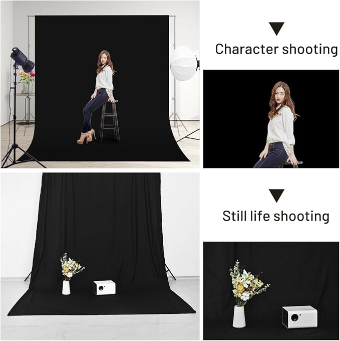 Black Backdrop Background,5 X 6.5 FT Large Photography Backdrop Photo Photoshoot Background Screen for Photography Photo Booth Backdrops Parties Curtain