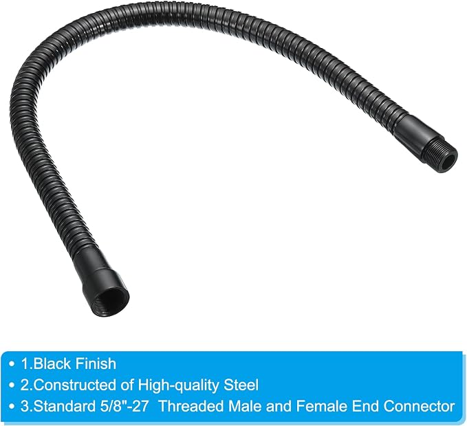 PATIKIL 19" Microphone Gooseneck, 5/8"-27 Thread Metal Universal Hose Flexible Arm Gooseneck Tube Extension for Multifunction DIY, Black