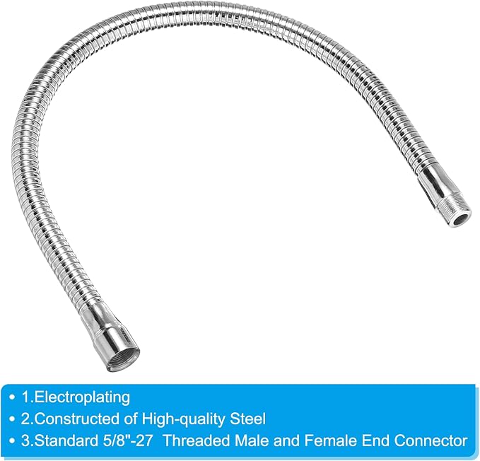PATIKIL 20" Microphone Gooseneck, 1Pcs 5/8"-27 Thread Metal Universal Hose Flexible Arm Gooseneck Tube Extension for Multifunction DIY, Silver Tone