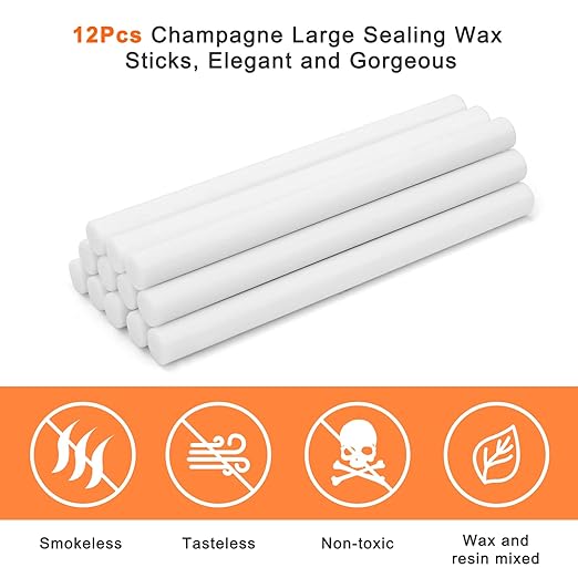 Sealing Wax Sticks 12P with Glue Gun, Luxiv 5.4" Sealing Waxs Stick 10MM Fire Manuscript Glue Gun Wax Seal Stamp for Wedding Invitations, Envelopes, Package Seal Waxs Sticks (White)