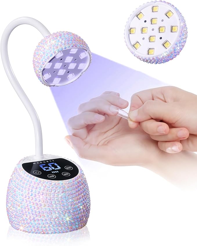 Makartt UV LED Nail Lamp - Gooseneck Flash Cure Lamp 39mW/cm² Rechargeable UV Light for Gel Nails with Auto Sensor 4 Timers Fast Curing Nail Light for Charms Gel-X Tips Rhinestones (Diamond White)