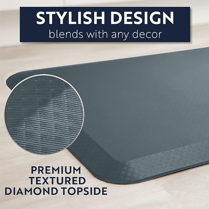 KANGAROO Anti Fatigue Mats for Kitchen Floor, 48x20, Reduce Foot, Knee Pressure, 3/4 Inch Thick Cushioned Ergonomic Mat, Waterproof Comfort Rug for Under Sinks, Standing Desk, Store Floors, Charcoal