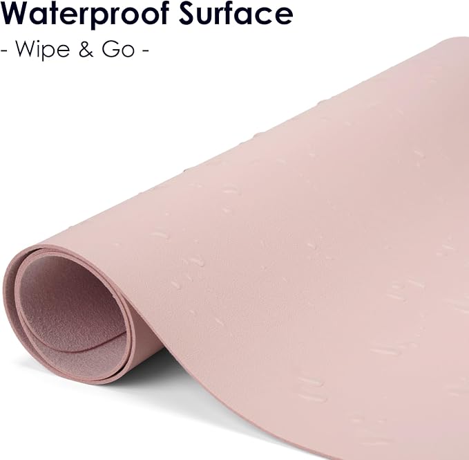 Leather Desk Pad Protector, Waterproof Mouse Pad, PU Desk Mat, Office Desk Cover, Desk Writing Mat for Office/Home/Work/Cubicle (Light Pink) 31.5x15.7 in