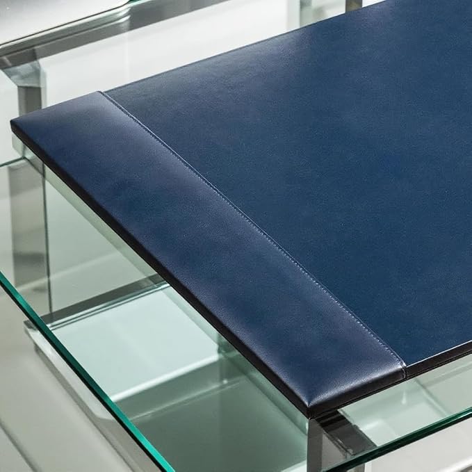 Dacasso Bonded Pad with Side Rails Luxury Leather Desk Blotter for Writing, 30 x 18 (Navy Blue)