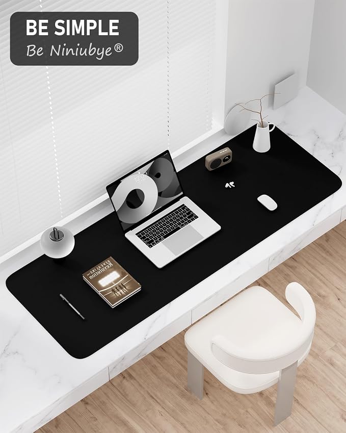 Desk Pad, 48" x 17" PU Leather Non-Slip Desk Mat Large Mouse Pad for Desktop, Waterproof Laptop Computer Writing Mat for Office, Home, Work, Gaming, Black