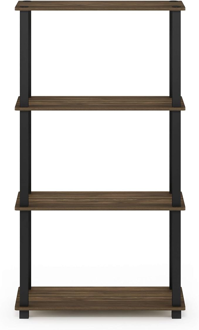 Furinno TURN-S-TUBE Storage Shelves, 4-Tier Book Shelf, Corner Shelf, Toolless Open Shelves, for Organization and Storage, Living Room, Garage, Home Office, Columbia Walnut