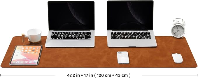 Distressed Leather Desk Mat - Non-Slip PU Desk Pad for Office and Home - Desk Organization and Accessories - Ideal for Large Mouse Pad and Desk Mats on Top of Desks(Tan,47.2"x 17")