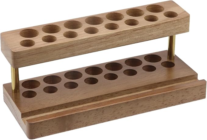 Crapyt Wooden Pen Display Stand with 15 Slots and Cell Phone Stand | Unique Pencil Holder for Desk Decor Minimalist Desk Organizer (Walnut Color)