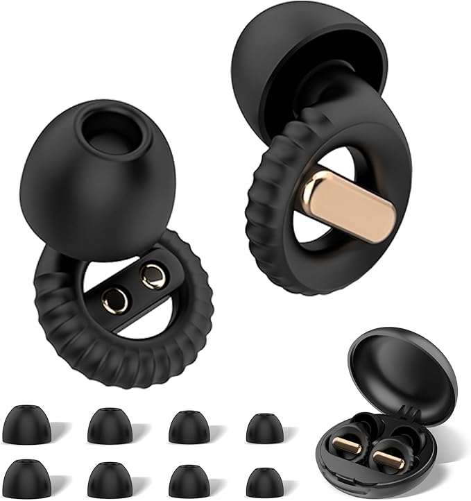 Golden Ear Plugs for Sleeping Noise Cancelling, 35 dB Reusable Silicone Earplugs with 8 Ear Tips, Hearing Protection for Sleep, Work, Concerts