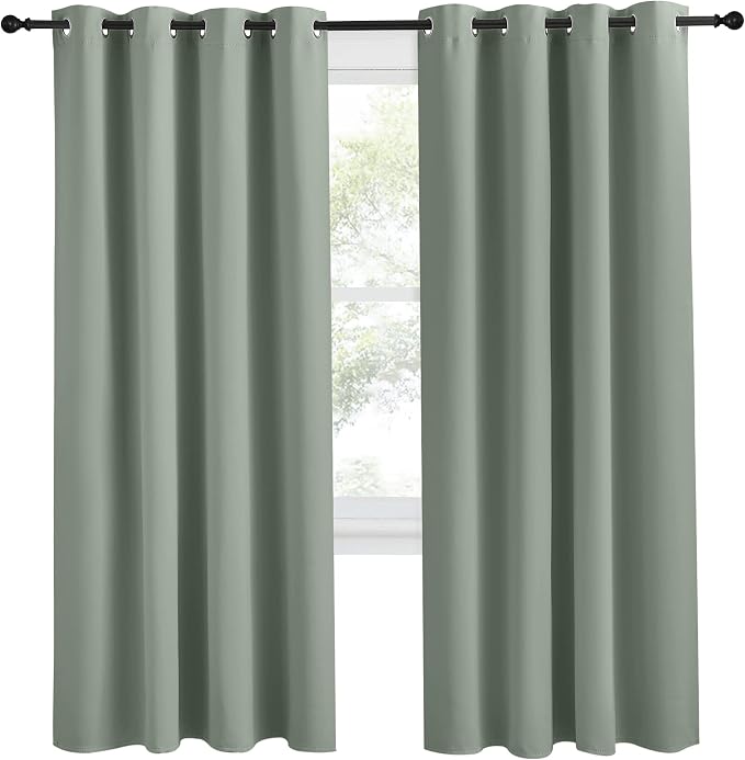 NICETOWN Blackout Greyish Green Curtain 78 inch Length for Bedroom, W55 x L78, 1 Panel, Thermal Insulated Grommet Room Darkening Window Drape Sound Dampening for Living Room