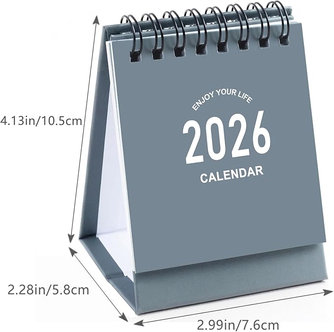 Mini Desk Calendar 2026-2027 - Runs From January 2026 until June 2027 Small Desktop Calendar Thick Paper Twin-Wire Binding with Stickers for Home Office School (Mini Grey)
