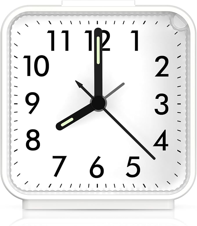 AMIR Analog Silent Non Ticking Small Clock, Travel Analog Alarm Clock | Snooze & Light, Ascending Beep Sounds, Battery Operated Loud Alarm Clock for Bedroom