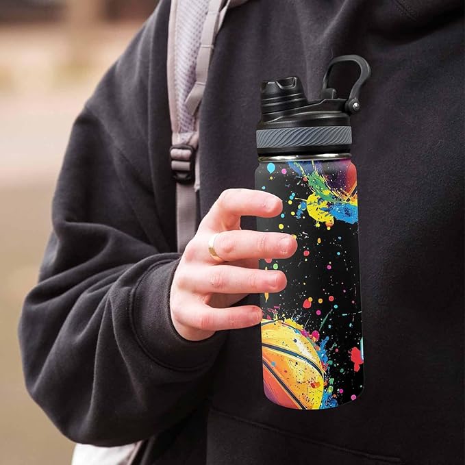 Personalized Colorful Basketball Backpack with Name Back to School Supplies Bookbag for Kids Boys Custom Balls Player Schoolbag and Water Bottle Cup&Pencil Pouch School Backpacks with Lunch Box Set