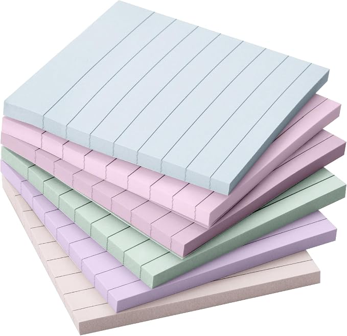 Mr. Pen- Lined Sticky Notes, 3" x 3", 6 Pads, 45 Sheets/Pad, Pastel Color | Sticky Notes with Lines, Ruled Post Stickies, Memo Pads, Self-Stick Note Pad for Office, School, Home, Study