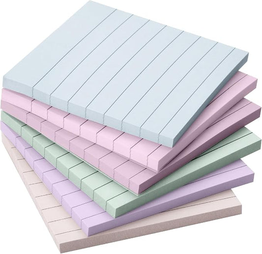 Mr. Pen- Lined Sticky Notes, 3" x 3", 6 Pads, 45 Sheets/Pad, Pastel Color | Sticky Notes with Lines, Ruled Post Stickies, Memo Pads, Self-Stick Note Pad for Office, School, Home, Study