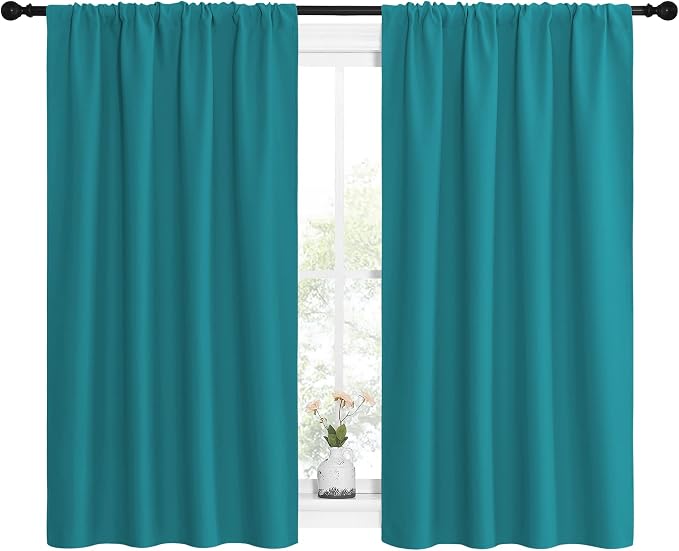 NICETOWN Peacock Blue Blackout Curtains Panels for Window, Thermal Insulated Rod Pocket Blackout Drapes/Draperies for Living Room (2 Panels, W42 x L54 inches)