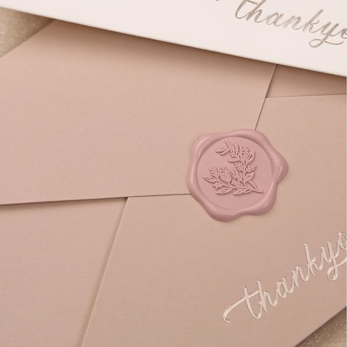 UNIQOOO Wax Seal Stickers - Eucalyptus Wedding Invitation Envelope Seal Stickers, 100 Pcs Self- Adhesive Dusty Rose Stickers, Perfect for Invitation, Christmas, Gift Wrapping, Party