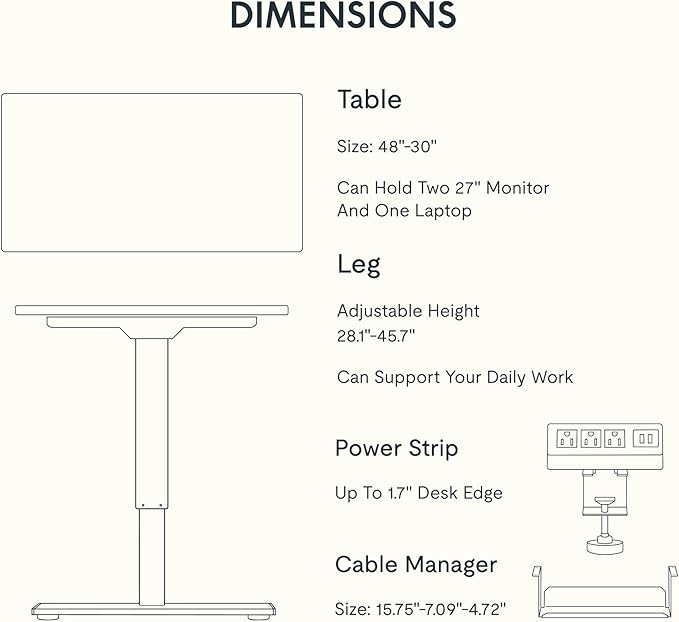 FLEXISPOT EN2 Whole-Piece Standing Desk with Clamp Power Strip, 48 x 30 Electric Stand Up Height Adjustable Desk with Cable Management (Black Frame + 48" Marble Gray, 2 Packages)
