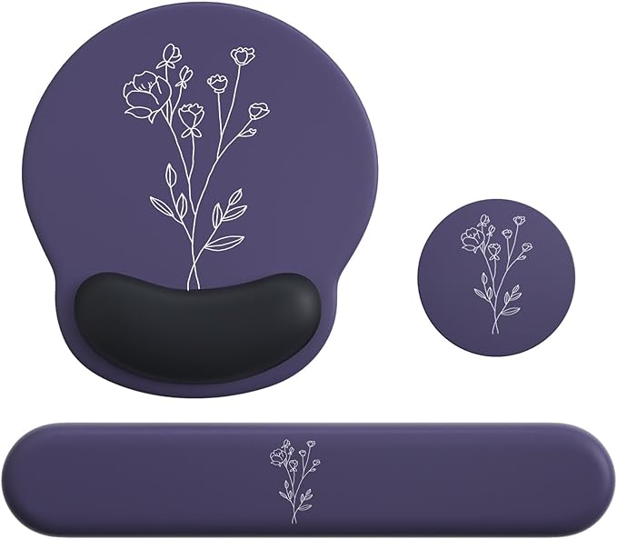Mouse Pad with Keyboard Wrist Rest,Ergonomic Mouse Pad Wrist Support PU Base with Coaster,Mousepad with Nonslip Base for Computer Laptop Keyboard Home&Office