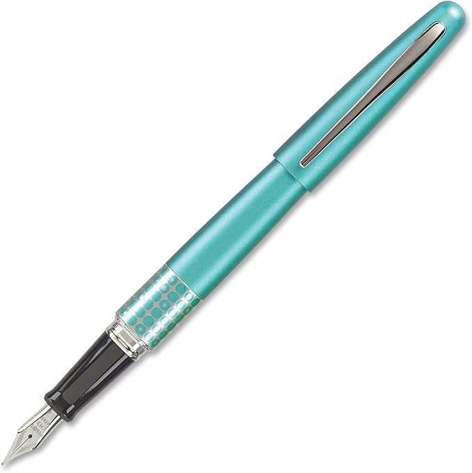 PILOT MR Retro Pop Collection Fountain Pen in Gift Box, Turquoise Barrel with Dots Accent, Fine Point Stainless Steel Nib, Refillable Black Ink (91436)