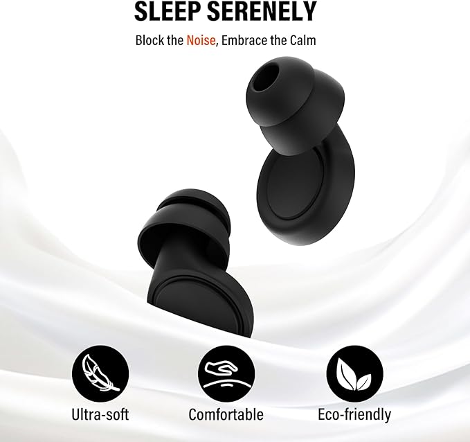 Ear Plugs for Sleeping Noise Cancelling - 35dB Reusable Ear Plugs with 7 Eartips and Carry Case - Flexible Hearing Protection - Replaceable Single/Double Eartips for Sleep, Focus, Travel, Work, Black