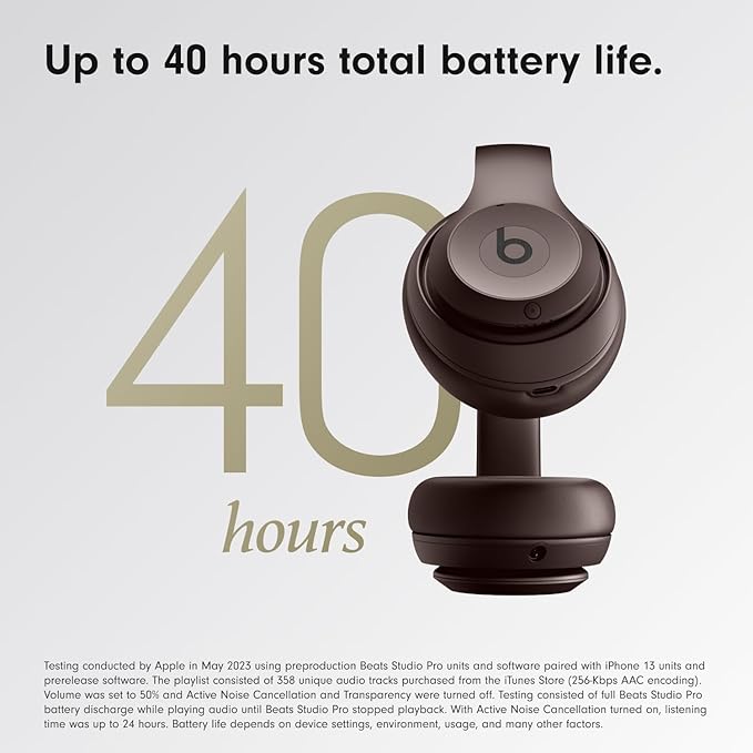 Beats Studio Pro - Premium Wireless Over-Ear Headphones- Up to 40-Hour Battery Life, Active Noise Cancelling, USB-C Lossless Audio, Apple & Android Compatible - Deep Brown
