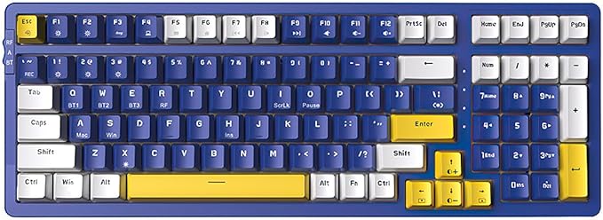 Merdia Wireless Mechanical Keyboard, Triple Mode 2.4G/USB-C/BT Gaming Keyboards 100 Keys Ice-Blue Backlit, Brown Switch Keyboard | Rechargeable Mechanical Gaming Keyboards | Blue/White/Yellow