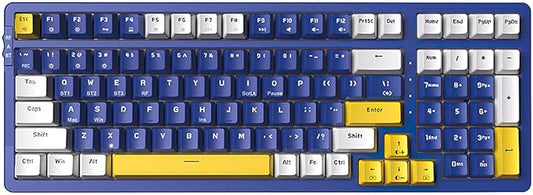 Merdia Wireless Mechanical Keyboard, Triple Mode 2.4G/USB-C/BT Gaming Keyboards 100 Keys Ice-Blue Backlit, Brown Switch Keyboard | Rechargeable Mechanical Gaming Keyboards | Blue/White/Yellow