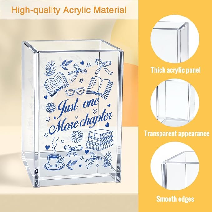 Just One More Chapter Acrylic Cosmetic Pencil Pen Holder Cup, Funny Bookish Pen Holder Cup Gifts for Women Bookworm Book Lover Librarian Teacher, Graduation Christmas Gifts for Daughter