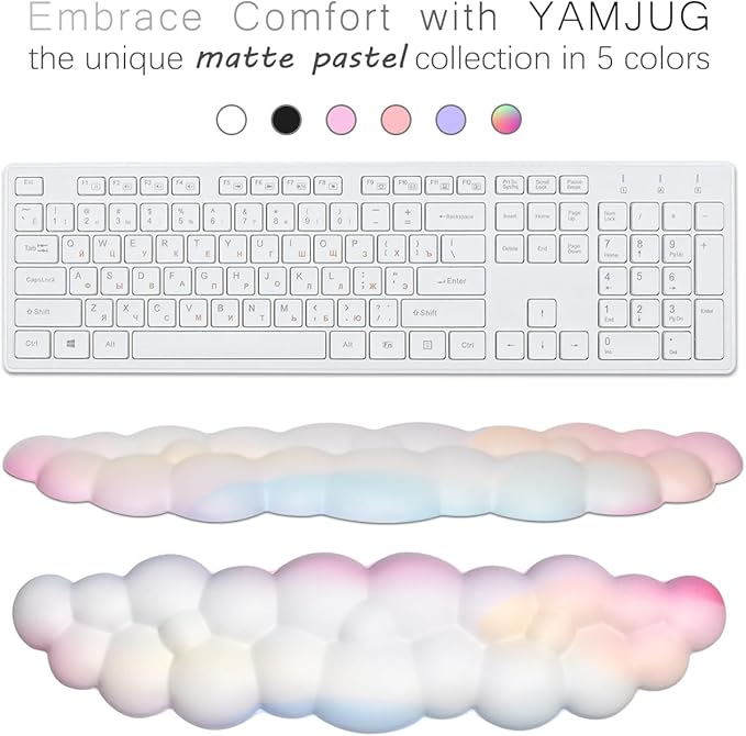 Cloud Wrist Rest Keyboard Palm Rest with Non-Slip Base for Computer Gaming Wrist Rest, YAMJUG Cloud Arm Rest Keyboard Wrist Pad Rainbow