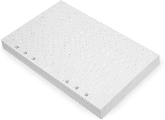 Wanderings A5 6-Ring Binder Planner Inserts - 8.3 x 5.6" - Thick Cream Color Dotted 120 GSM Loose Leaf A5 Paper Refills Compatible with Filofax 6 Hole 100 Sheets 200 Dot Grid Pages