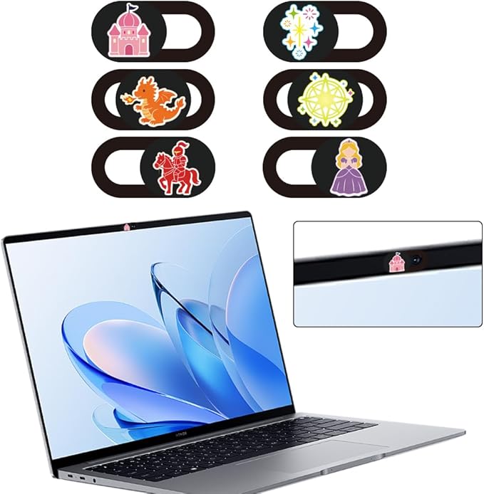 6Pcs 6 Styles Camera Cover Slide Cute 0.04 Inch Privacy Guard Accessories, Thin Camera Privacy Blocker Castle Princess Pattern for Laptop Desktop Computer Tablet Notebook Home Office Use