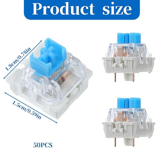 50 PCS Keyboard Switch Blue Mechanical Keyboard Switches 3 Pin Pre-Lubricated Clicky Switches with Remover Tool Dustproof and Waterproof Keyboards Accessories for Mechanical Gaming Keyboards
